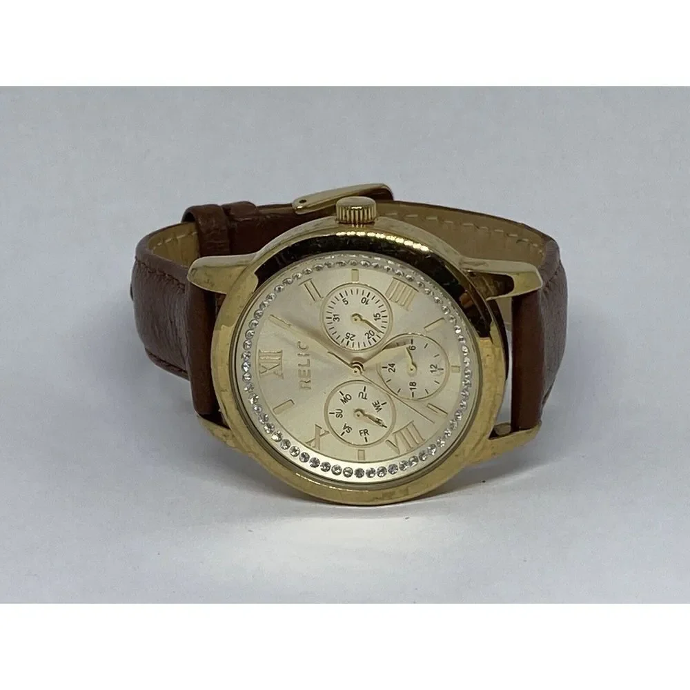 Relic ZR15831 Women's Brown Leather Analog Dial Quartz Genuine Wrist Watch OL452